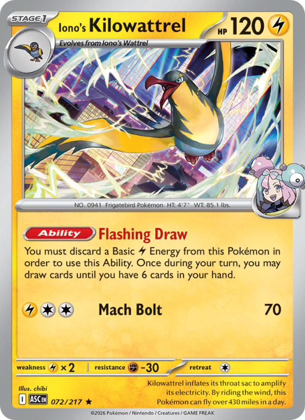 Iono's Kilowattrel #072/217 | Ascended Heroes | Pokémon TCG