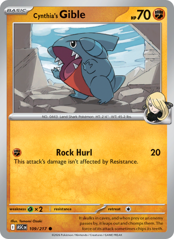 Cynthia's Gible (Energy Symbol Pattern) #109/217 | Ascended Heroes | Pokémon TCG