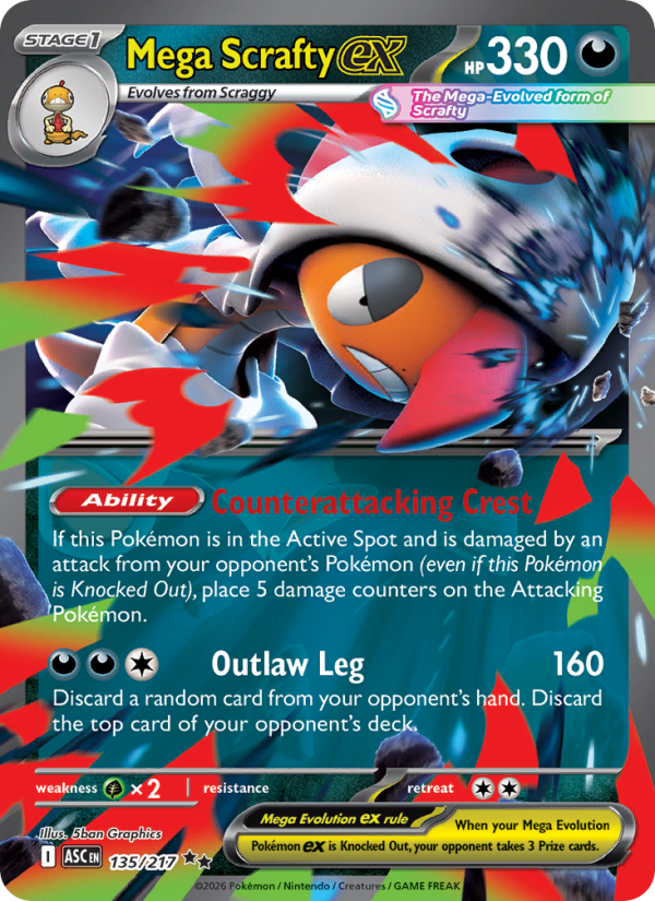 Mega Scrafty ex #135/217 | Ascended Heroes | Pokémon TCG